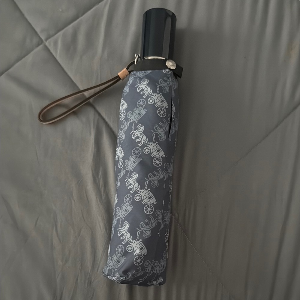 Coach Blue and Gray Compact Umbrella with Comfortable Grip rare